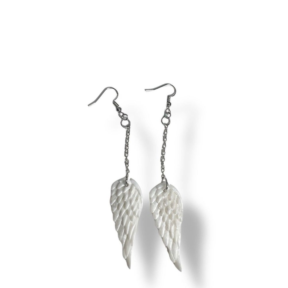 Handmade Pearlescent White Angel Wing Earrings